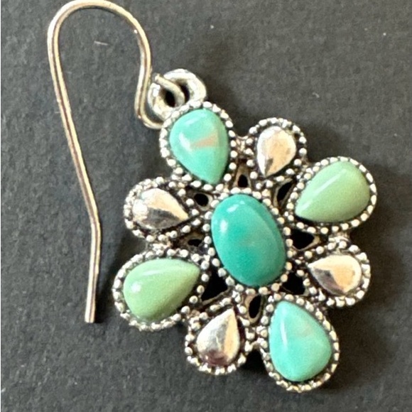Chaps Vintage Genuine Semi-Precious Turquoise & Silver Tone Dangle Earrings - Picture 2 of 5